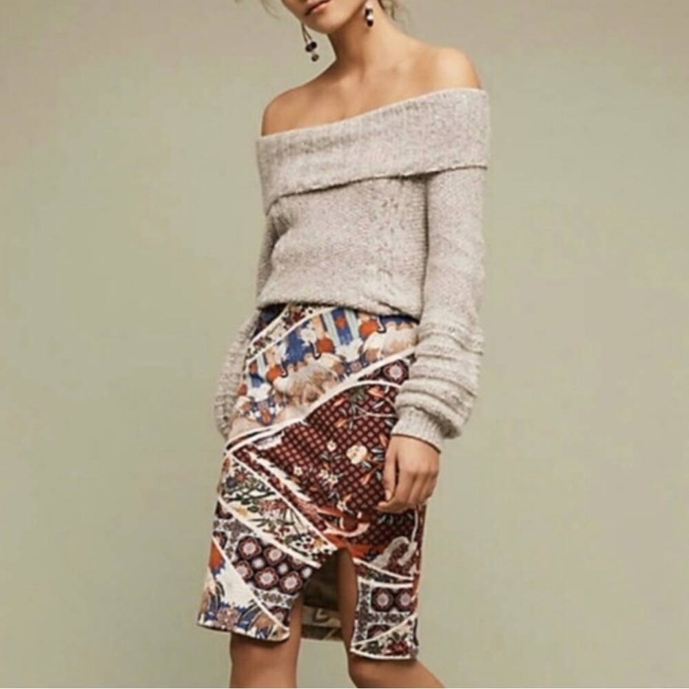 Anthropologie Maeve | Women’s Multi Asian Print Vannia Front Slit Pencil Skirt M